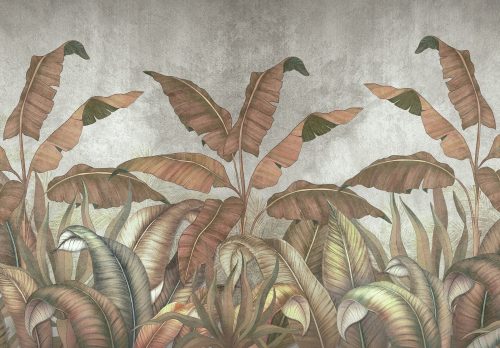 Rajzolt trópusi levelek beton háttérel poszter, fotótapéta (256 x 184 cm)
