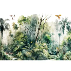   Festett trópusi erdő madarakkal poszter, fotótapéta (400 x 280 cm)