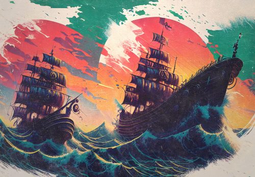 Hajók a háborgó tengeren poszter, fotótapéta Vlies (312 x 219 cm)