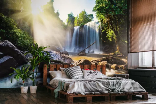 Napsugarak a vízesésnél poszter, fotótapéta