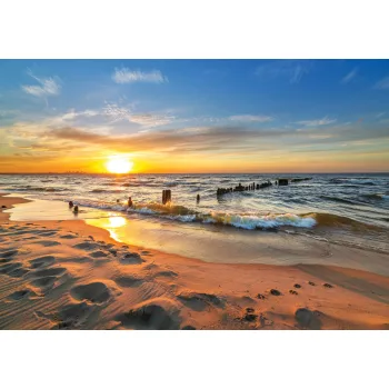 Naplemente a homokos tengerparton poszter, fotótapéta