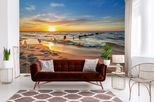 Naplemente a homokos tengerparton poszter, fotótapéta