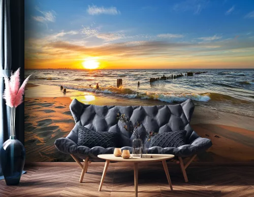 Naplemente a homokos tengerparton poszter, fotótapéta