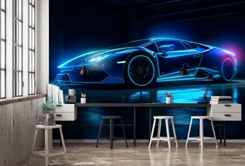 Kék neon Lamboghini poszter, fotótapéta