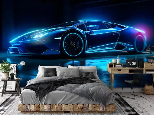 Kék neon Lamboghini poszter, fotótapéta