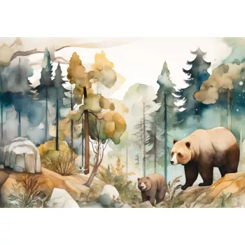   Macik az erdőben - Akril stílusban poszter, fotótapéta (152,5 x 104 cm)