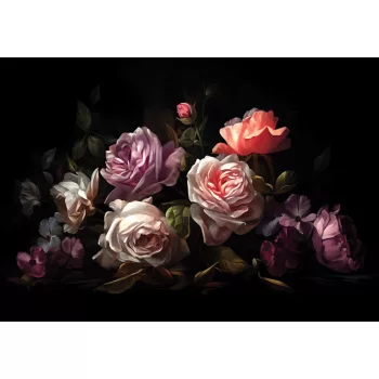 Festett rózsák fekete hátteren poszter, fotótapéta