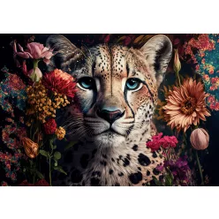   Gepárd virágok között poszter, fotótapéta (152,5 x 104 cm)