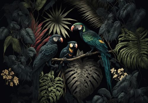 Papagájok a dzsungelben poszter, fotótapéta, Vlies (416 x 254 cm)