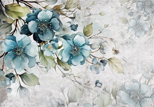 Kék virág ágakon poszter, fotótapéta Vlies (312 x 219 cm)