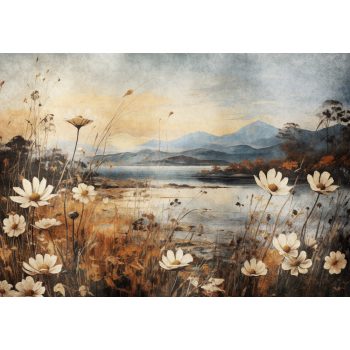   Fehér virágok a réten poszter, fotótapéta, Vlies (104 x 70,5 cm)