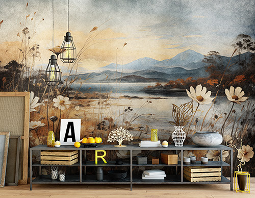 Fehér virágok a réten poszter, fotótapéta, Vlies (104 x 70,5 cm)