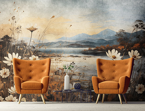 Fehér virágok a réten poszter, fotótapéta, Vlies (104 x 70,5 cm)