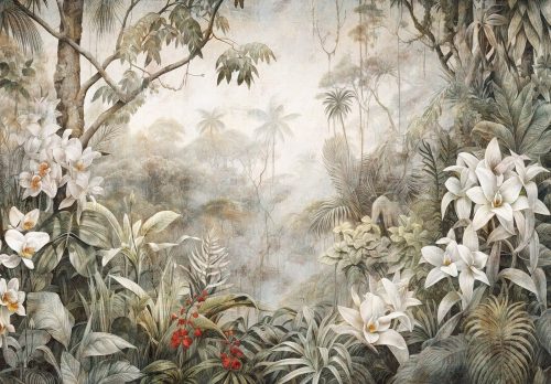 Fehér virágok a dzcungelben poszter, fotótapéta Vlies (152,5 x 104 cm)