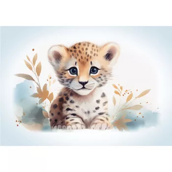 Gepárd kölyök babakék háttérrel poszter, fotótapéta
