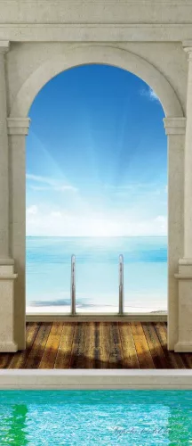 Kilátás boltíven keresztül poszter, fotótapéta (91 x 211 cm)