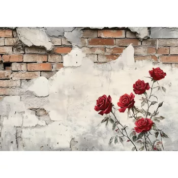 Rózsák az omladozó fal előtt poszter, fotótapéta