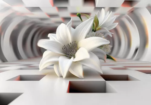 Fehér liliom 3D háttérrel poszter, fotótapéta