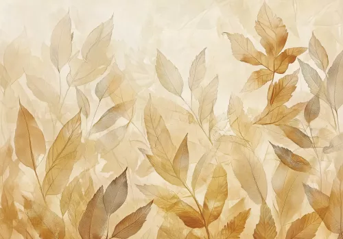 Sárga-bézs feltörő levelek poszter, fotótapéta, Vlies (100 x 75 cm)