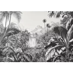   Fekete-fehér dzsungel rajz poszter, fotótapéta (400 x 280 cm)