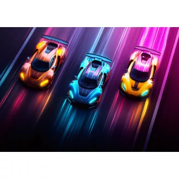 Neon versenyautók poszter, fotótapéta