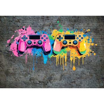   Kontrollerek graffitin - szürke falon poszter, fotótapéta, Vlies (104 x 70,5 cm)