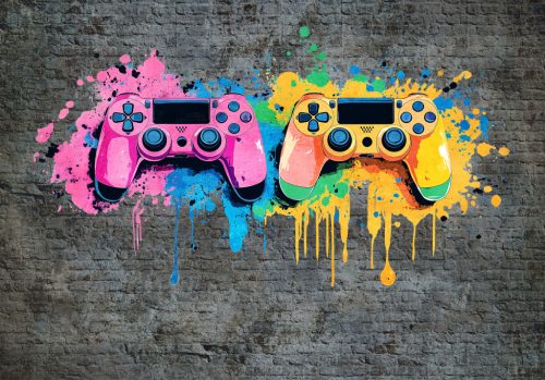 Kontrollerek graffitin - szürke falon poszter, fotótapéta, Vlies (104 x 70,5 cm)