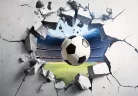 Stadionból falon keresztül kitörő focilabda poszter, fotótapéta