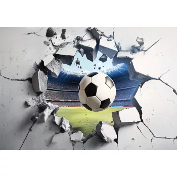   Stadionból falon keresztül kitörő focilabda poszter, fotótapéta