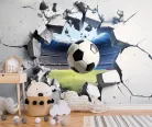 Stadionból falon keresztül kitörő focilabda poszter, fotótapéta