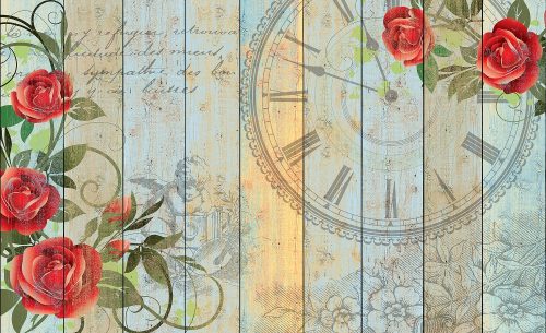 Óra és rózsák poszter, fotótapéta Vlies (152,5 x 104 cm)
