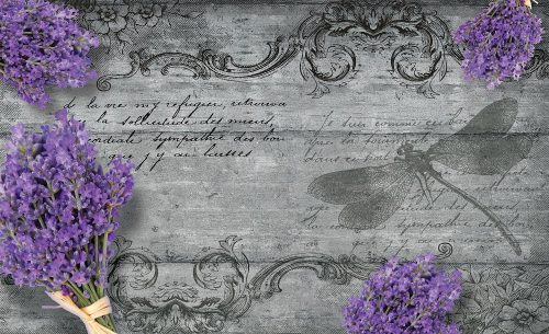 Levél levanderrel poszter, fotótapéta, Vlies (104 x 70,5 cm)