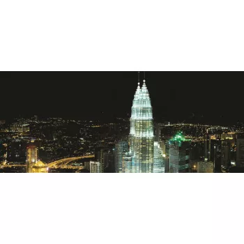   Petronas-ikertorony az éjszakában, Kuala Lumpur poszter, fotótapéta (250 cm x 104 xm)