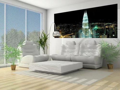 Petronas-ikertorony az éjszakában, Kuala Lumpur poszter, fotótapéta (250 cm x 104 xm)