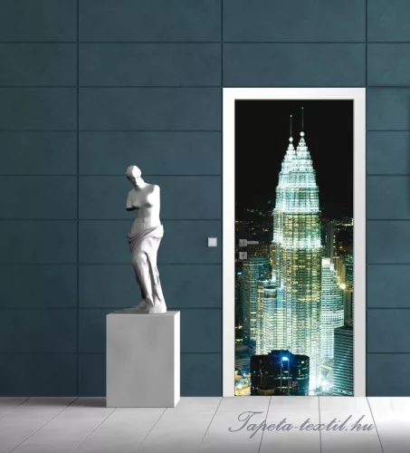 Petronas-ikertorony az éjszakában, Kuala Lumpur poszter, fotótapéta (91 x 211 cm)