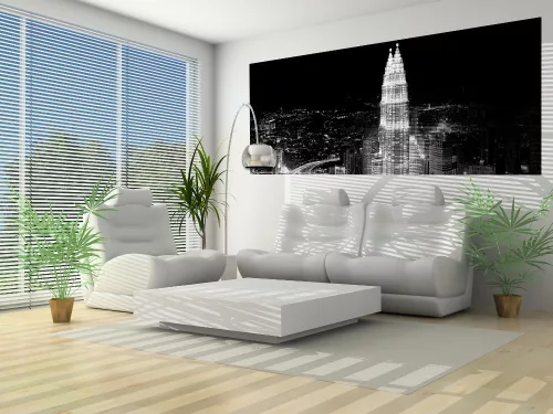 Petronas-ikertorony az éjszakában, Kuala Lumpur poszter, fotótapéta (250 cm x 104 xm)