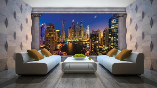 Dubai éjszaka poszter, fotótapéta (104 x 70,5 cm)