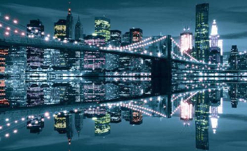 Brooklyn-híd éjszaka poszter, fotótapéta (256 x 184 cm)