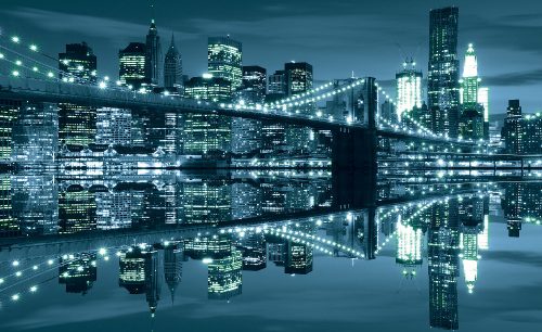 Brooklyn-híd éjszaka poszter, fotótapéta Vlies (152,5 x 104 cm)