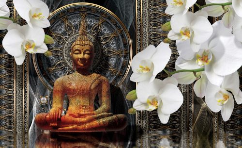 Buddha virágokkal poszter, fotótapéta (368 x 254 cm)