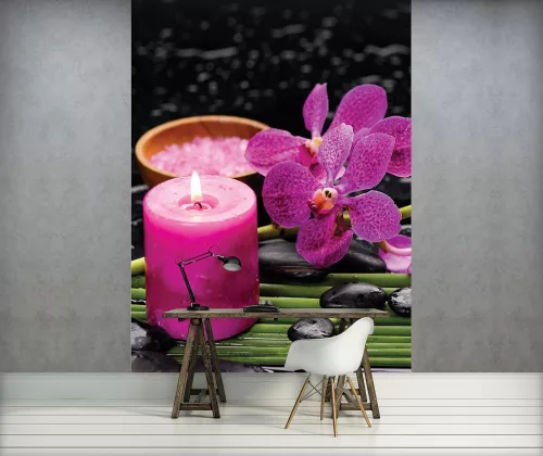 Gyertya és orchidea poszter, fotótapéta (184 x 254 cm)