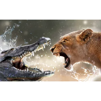 Krokodil vs. oroszlán poszter, fotótapéta