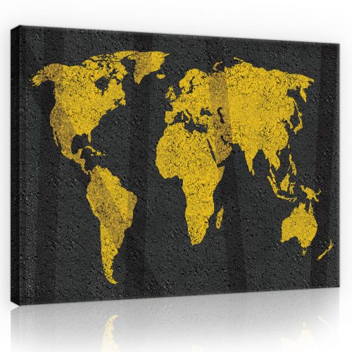 Sárga világtérkép, vászonkép, 60x40 cm méretben