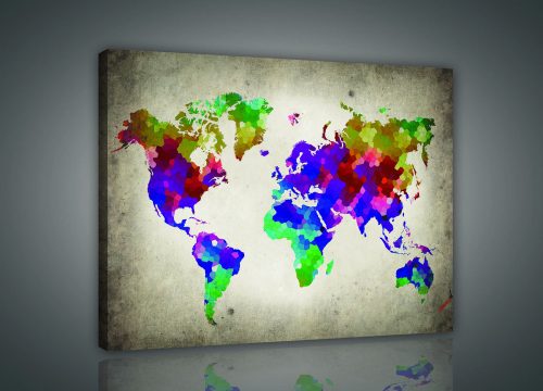 Vászonkép, Színes világtérkép  80x60 cm méretben