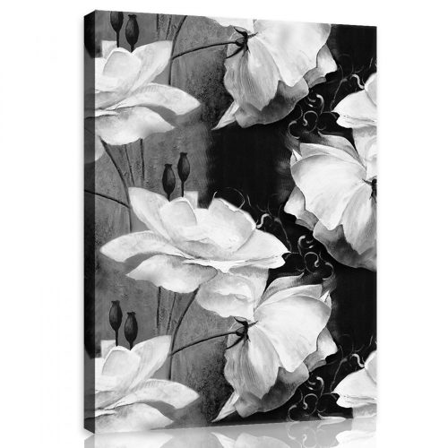 Virág minta fekete-fehérben, vászonkép, 40x60 cm méretben