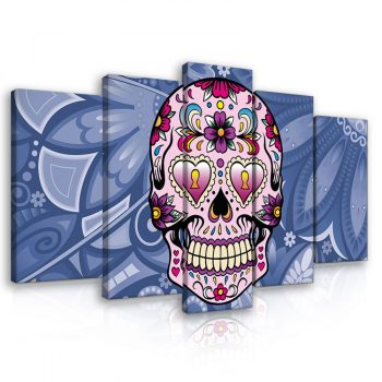   Vászonkép 5 darabos, Virágos halálfej 100x60 cm méretben