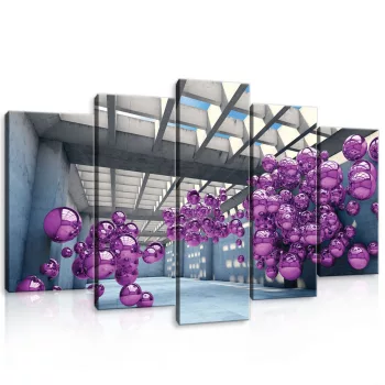   Vászonkép 5 darabos, Lila gömbök a térben 100x60 cm méretben