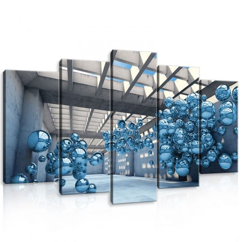 Vászonkép 5 darabos, Kék gömbök a térben 100x60 cm méretben