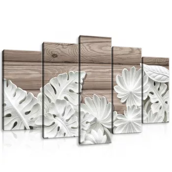   Vászonkép 5 darabos, Levél minta a fa padlőn 100x60 cm méretben