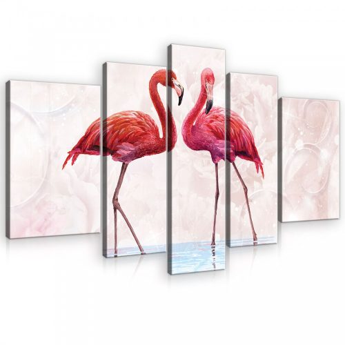 Vászonkép, 5 darabos, Flamingók 170x100 cm méretben